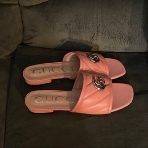 Gucci Light Pink Slide Sandal with Silver GG